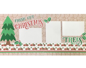 Fresh Cut 12x12 Scrapbook Page Layout Kit, Precut Scrapbooking Page Kit, Scrapbook Kit, Christmas Page Kit, Santa, Christmas Tree (#118)