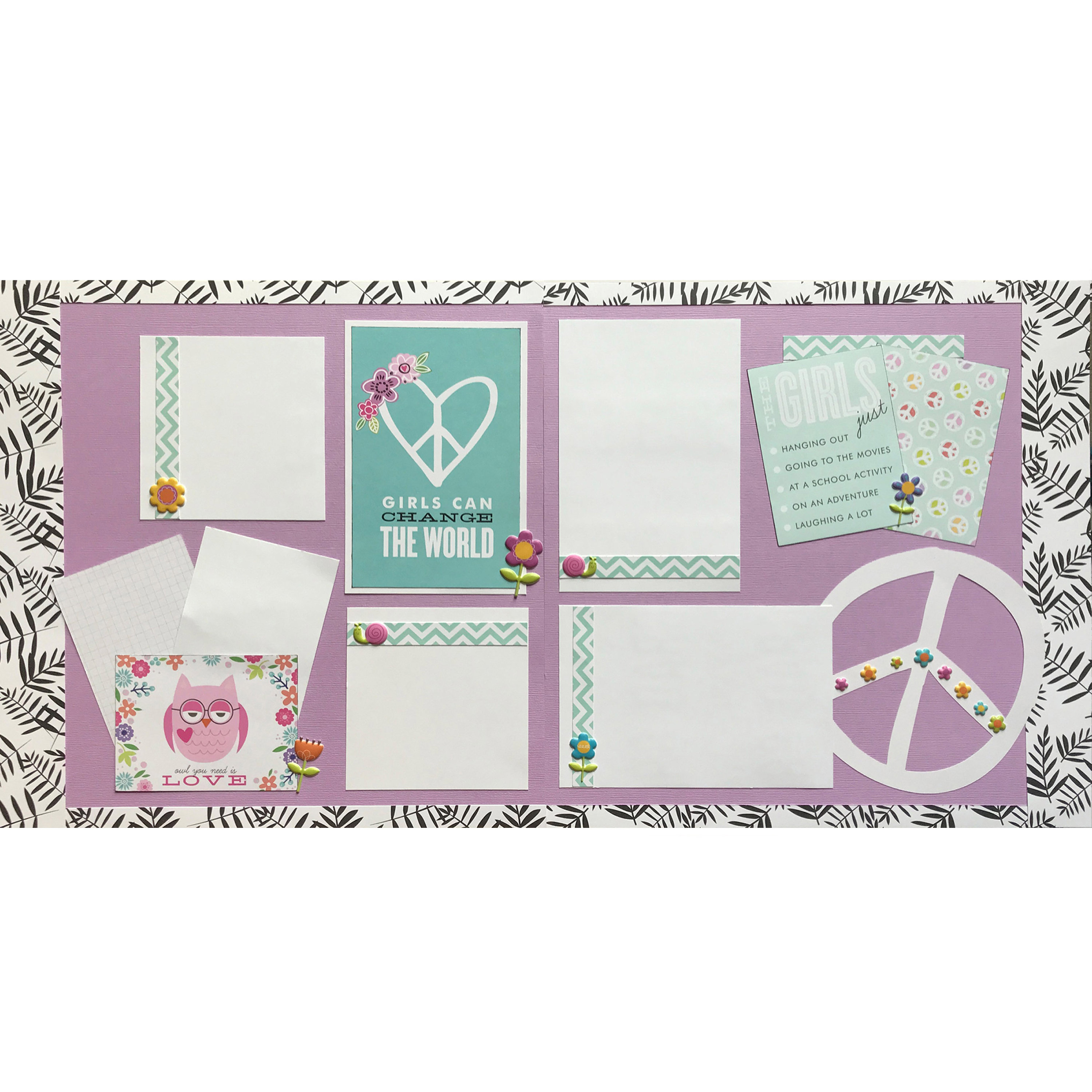 Girls 12x12 Scrapbook Page Layout Kit, Precut Scrapbooking Kit ...
