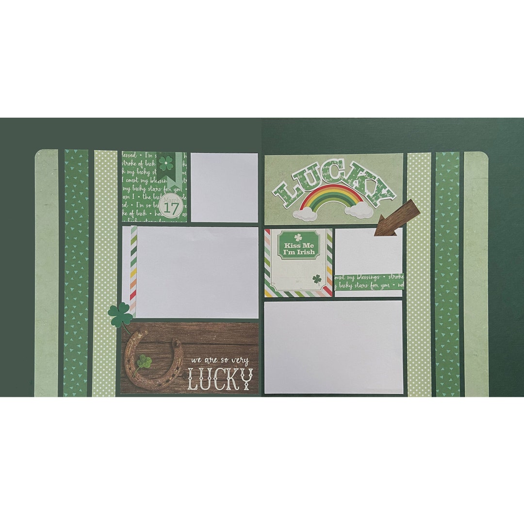 Lucky 12x12 Scrapbook Page Layout Kit, Precut Scrapbooking Page Kit ...