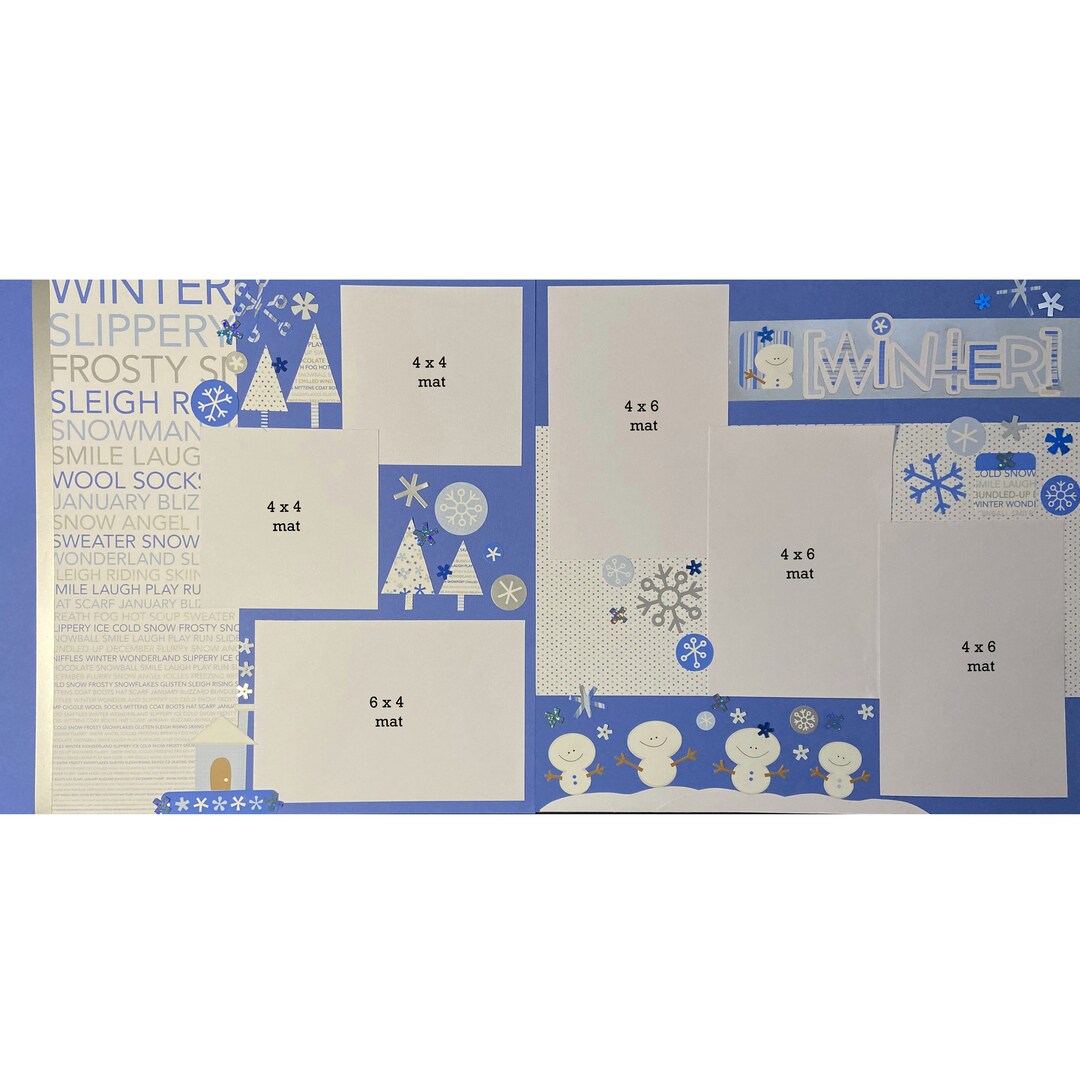Winter 12x12 Scrapbook Page Layout Kit, Precut Scrapbooking Page Kit ...