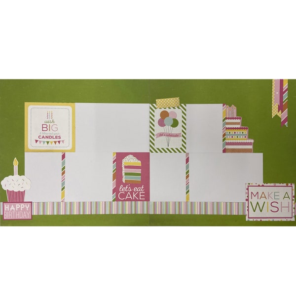 Let's Eat Cake Birthday Party 12x12 Scrapbook Page Layout, Precut Scrapbooking Page Kit, Scrapbook Kit, Family, Premade Kit (#214)