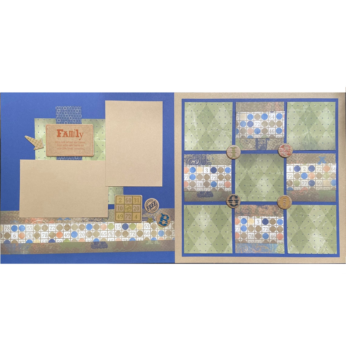 Bingo 12x12 Scrapbook Page Layout Kit, Precut Scrapbooking Page Kit ...