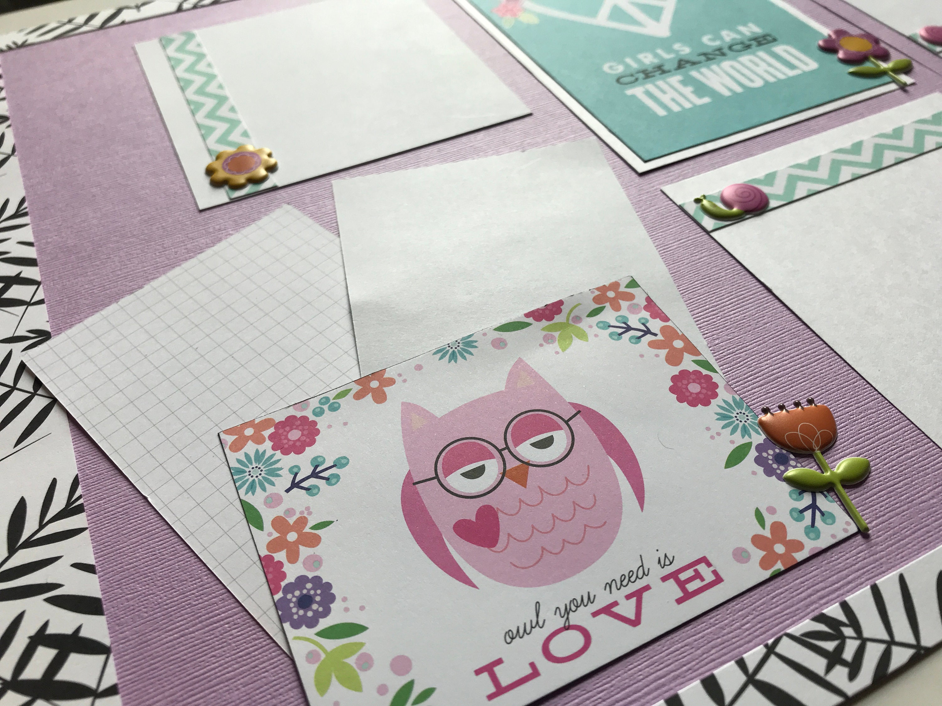 Girls 12x12 Scrapbook Page Layout Kit, Precut Scrapbooking Kit ...