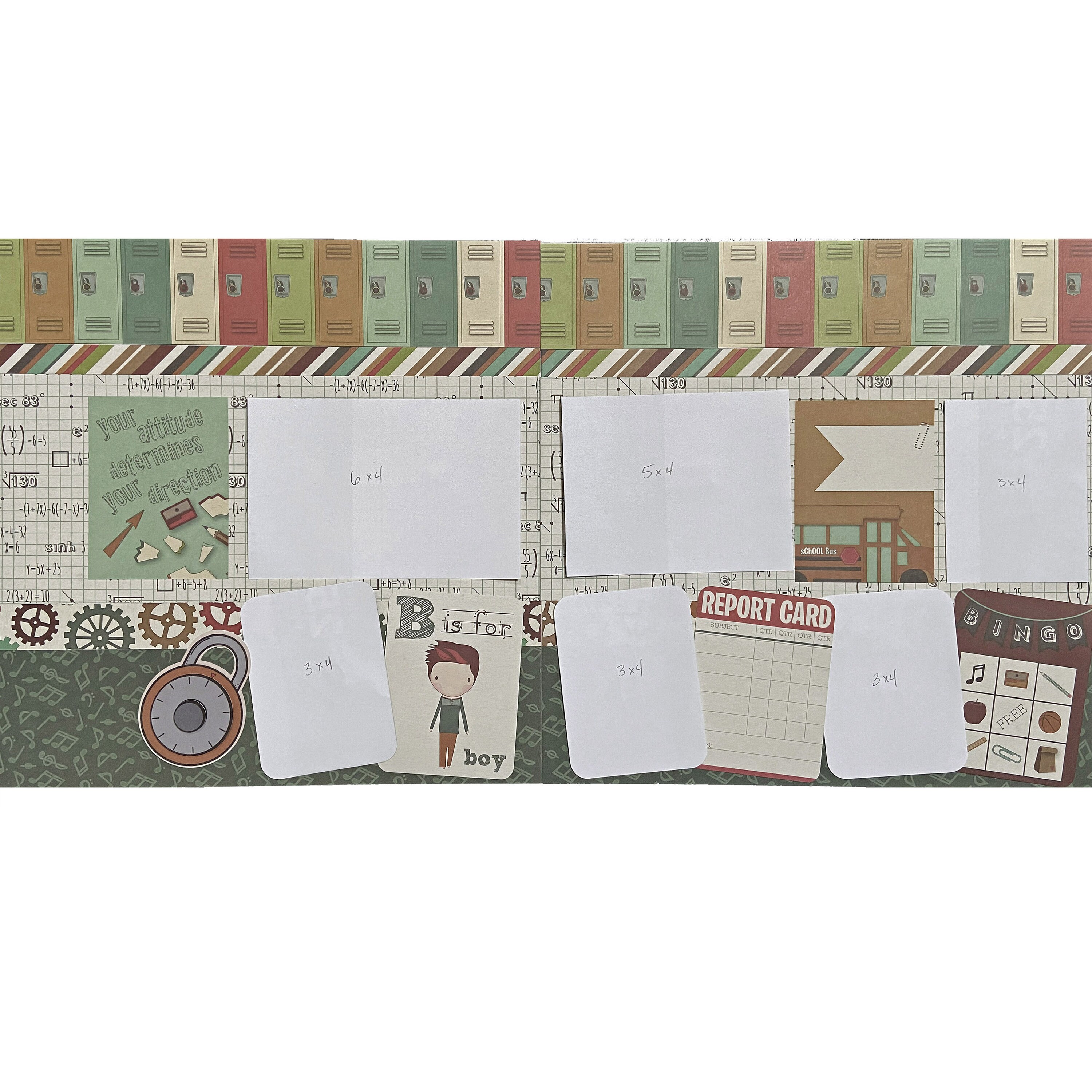 Lockers 12x12 Scrapbook Page Layout Kit, Precut Scrapbooking Kit ...