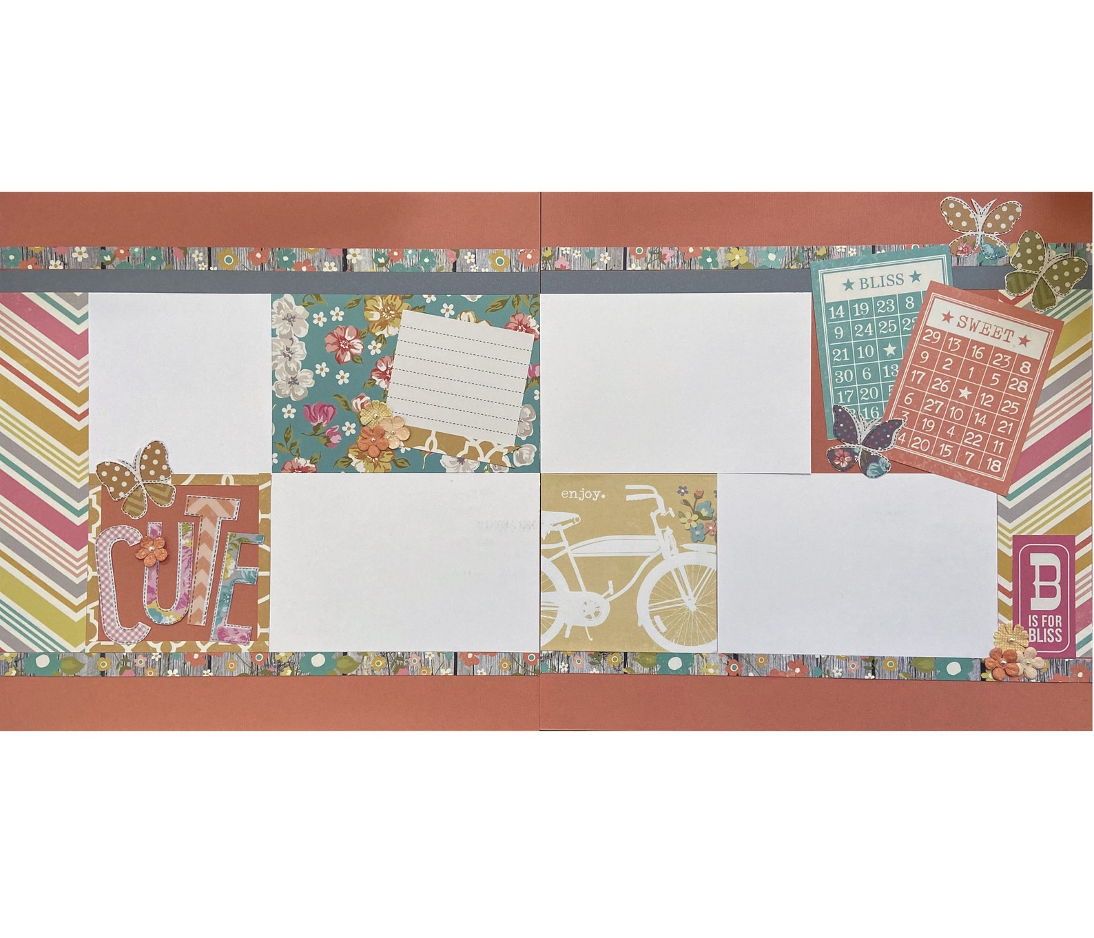 Cute 12x12 Scrapbook Page Layout Kit Precut Scrapbooking Page - Etsy