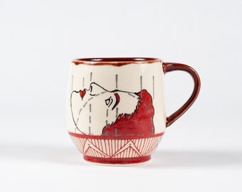 Handmade | Porcelain | Ceramic | Mug | Cup | Pottery | Abstract | Red | Human | Face | Gray | Unique | Clayvein | Modern | Black | Pop Art