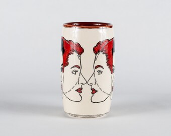 Handmade | Ceramic | Cup | Tumbler | Porcelain | Pottery | 12 fl oz | Human body | Unique | Face | Red | Black | Modern | Post Mod