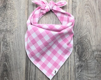 Light Pink Gingham Plaid Dog Bandana, Dog Bandana, Pet Bandana, Cotton Bandana, Pet Gift, Dog handkerchief, #dog, Dog Scarf
