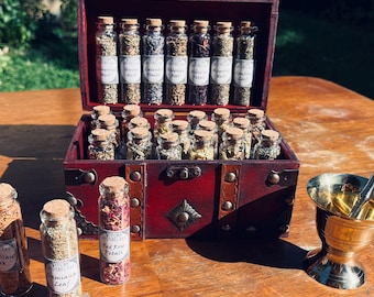 Witch's Apothecary Kit: Herbs, Vials, Wooden Chest, Book of Shadows