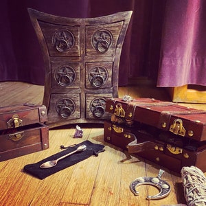 Pentagram Wooden Chest 6 Drawers Witchcraft Cabinet Storage Witchcraft Trunk