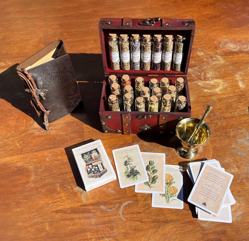 Witch's Apothecary Kit: Herbs, Vials, Wooden Chest, Book of Shadows - Etsy