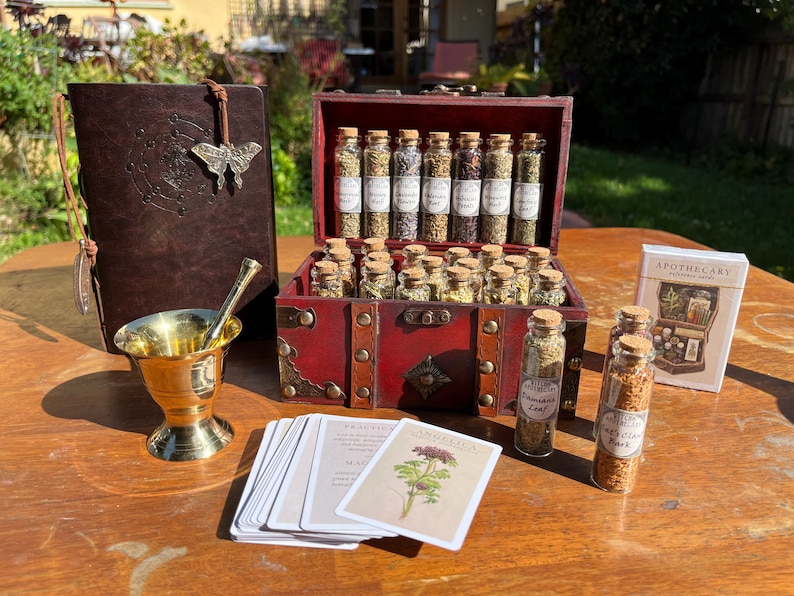 Witch's Apothecary Kit: Herbs, Vials, Wooden Chest, Book of Shadows - Etsy