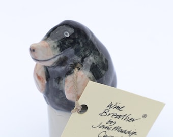 Wine Bottle stopper Breather Mole, hand made and decorated in porcelain