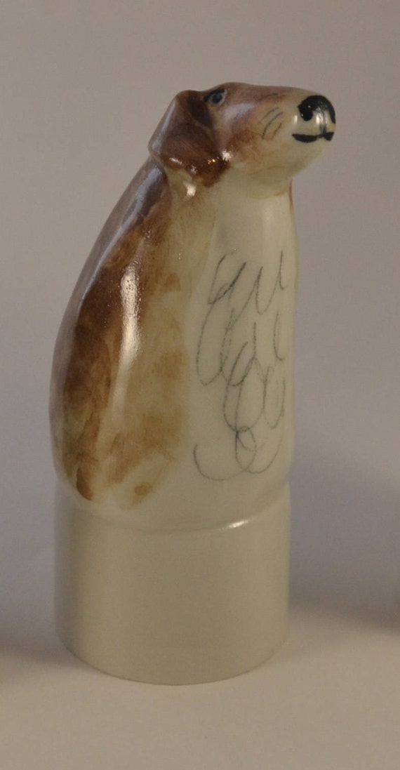 Cuddly Chocolate Labrador wine breather bottle stopper in Porcelain