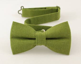 Olive green bow tie,Vintage, Linen bowtie for boys, green bow tie, adjustable pretied kids bowtie, christmas bowtie, adult bow tie