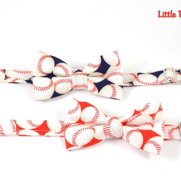 Baseball boy bow ties, Navy Baseball bow tie, Red Baseball bow tie, Take me out to the Ballgame Cotton adjustable pretied kids bowtie