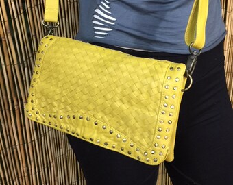 Hip Bag Hip Bag Travel Bag Leather Leather Bag / Yellow / Adjustable Strap / Handmade / Unisex