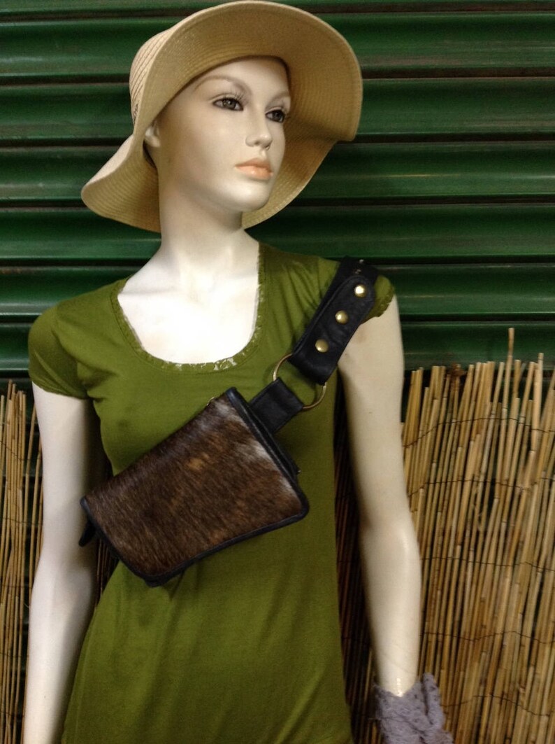 Fanny Pack hip shoulder Hip Bag Handbag travel bag of fur leather strap hand made Unisex