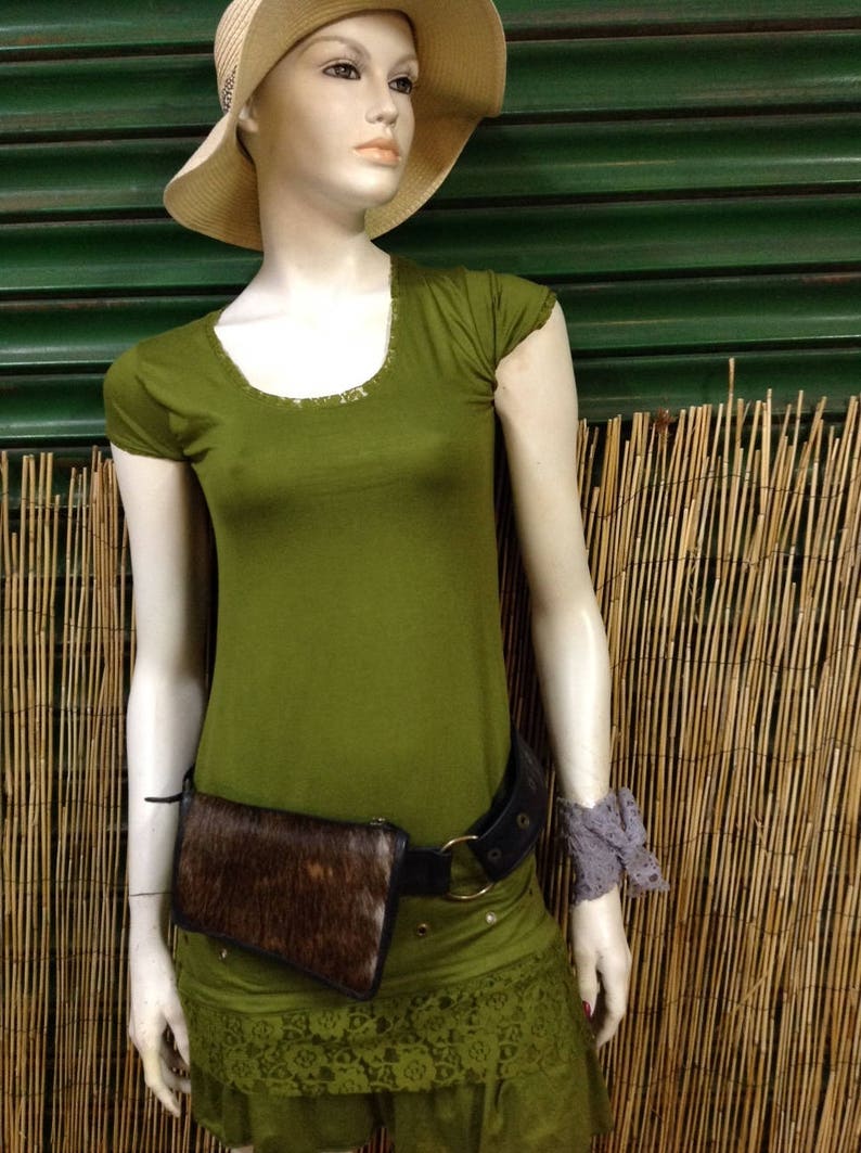 Fanny Pack hip shoulder Hip Bag Handbag travel bag of fur leather strap hand made Unisex