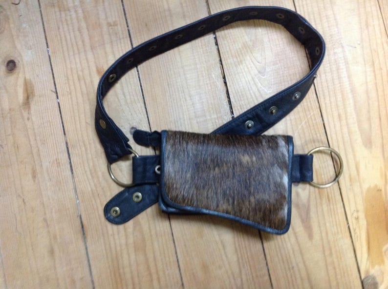 Fanny Pack hip shoulder Hip Bag Handbag travel bag of fur leather strap hand made Unisex