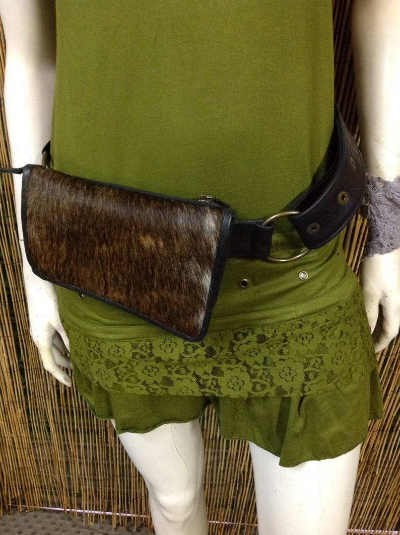 Fanny Pack hip shoulder Hip Bag Handbag travel bag of fur leather strap hand made Unisex