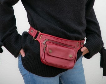 Hip Fanny Pack Shoulder Bag SAN DIEGO Hip Bag Travel Bag Leather bag / burgundy color / Adjustable Strap / Handmade / Unisex