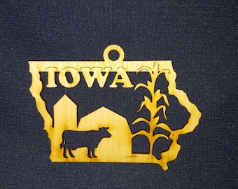 Iowa state ornament laser cut wood