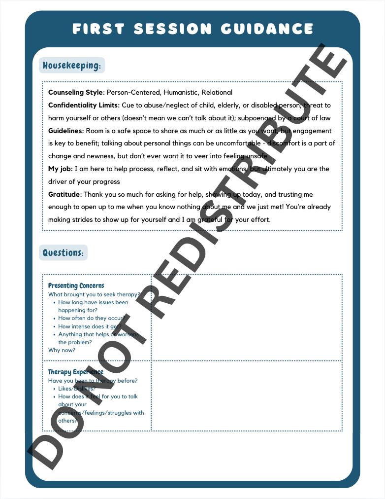 First Session Guidance Template for Therapists and Counselors - Fully ...