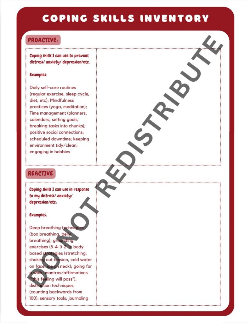 Coping Skills Inventory Worksheet for Therapists and Counselors - Etsy