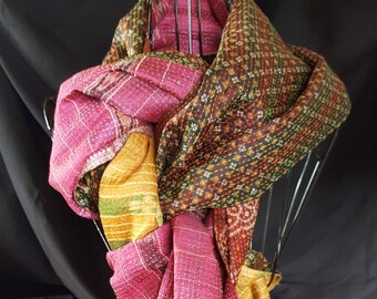 Magenta Kantha Silk Scarf: Upcycled Sari Fabric, Handwoven