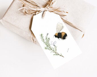 Digital Gift Tags, Gift Tags, Instant Download Gift Tags, Hand Drawn, Nature Inspired, Bee and Rosemary