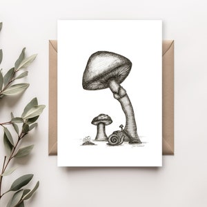 Carte de vœux imprimable, téléchargement numérique, carte blanche, stylo et encre, champignons
