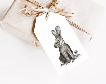 Printable Gift Tags, Instant Download, Digital Download, Pen and Ink Rabbit, Black and White