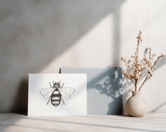 Printable Greeting Card, Digital Download, Blank Card, Pen and Ink, Bee