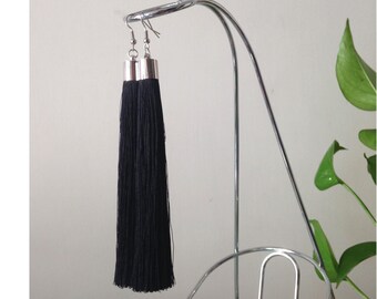 Timeless Style Earrings Minimal Earrings Clip On Earrings Non-Pierced Earrings Black Tassel Earrings Free Shipping over USD35 - Black