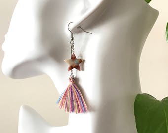 Rainbow Tassel Earrings Galaxy Colored Star Earrings Meteor-Inspired Clip On Earrings Festival Tassel Earrings Free Shipping over USD35