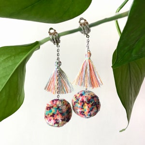 Festival Pom Pom Earrings Rainbow Tassel Earrings Hippie Statement Earrings CrystalAndTassel Free Worldwide Shipping over USD35 image 1