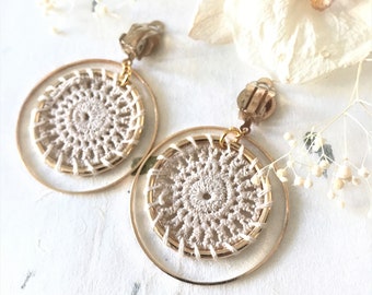 Gouden Hoepel Oorbellen Beige Gehaakte Clip Op Oorbellen Zomer Must-Have Item Boho Festival Oorbellen Gratis Wereldwijde Verzending meer dan USD35 - SHELL