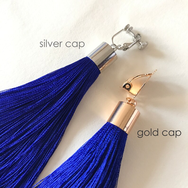 Clip On Tassel Earrings Yellow Tassel Earrings Screw Back Fringe Earrings Long Tassel Earrings Free Shipping over USD35 Yellow image 5