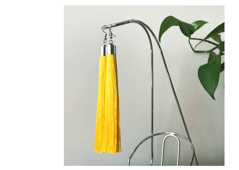 Clip On Tassel Earrings Yellow Tassel Earrings Screw Back Fringe Earrings Long Tassel Earrings Free Shipping over USD35 Yellow image 1