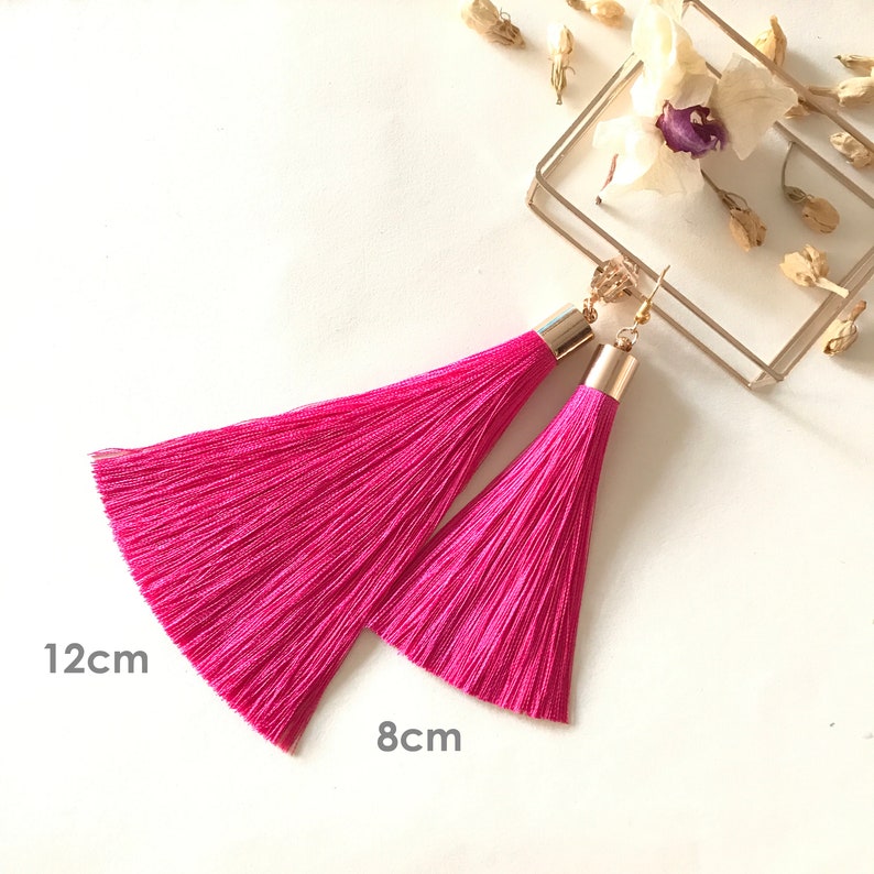 Clip On Tassel Earrings Yellow Tassel Earrings Screw Back Fringe Earrings Long Tassel Earrings Free Shipping over USD35 Yellow image 4