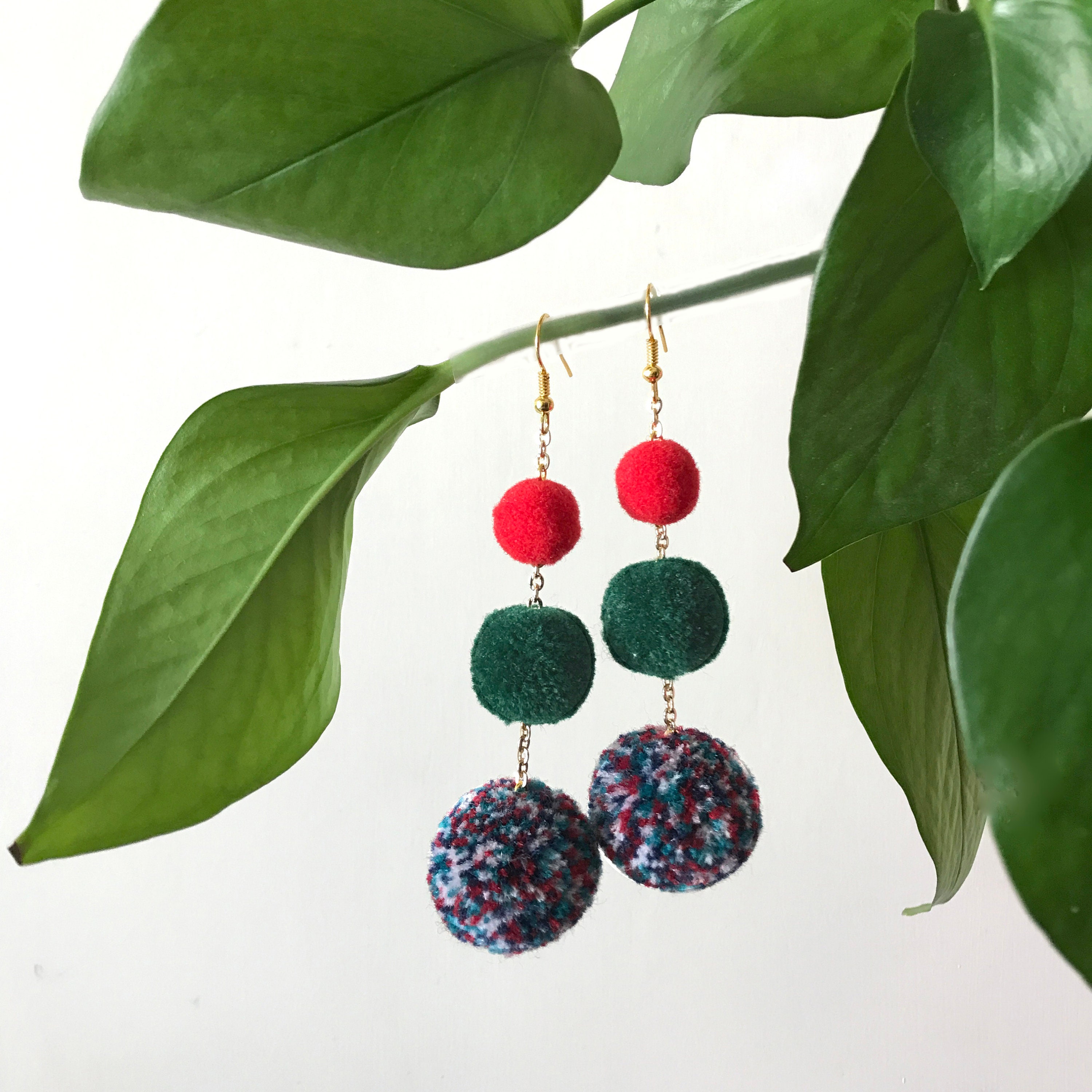 Festival Pom Pom Earrings Yarn Pom Pom Earrings Layered Pom Etsy Hong