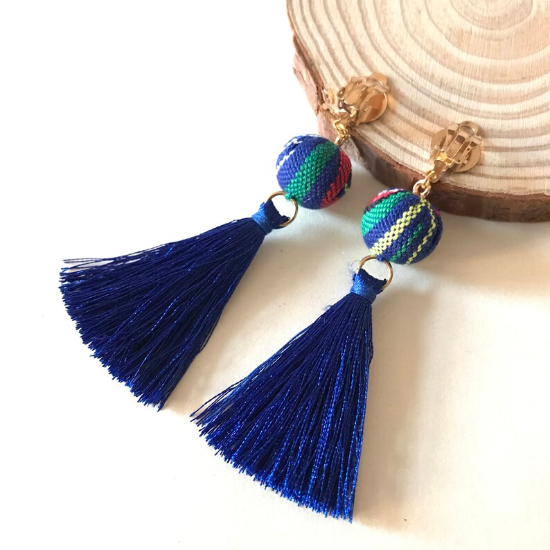 Clip on Earrings Orange Tassel Earrings Bohemian Dangler Etsy