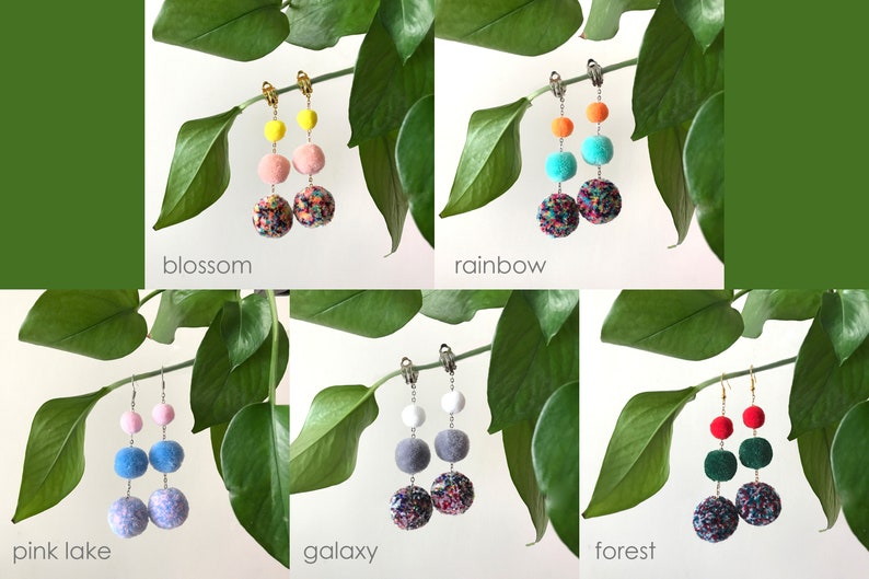 Festival Pom Pom Earrings Yarn Pom Pom Earrings Layered Pom Etsy Hong