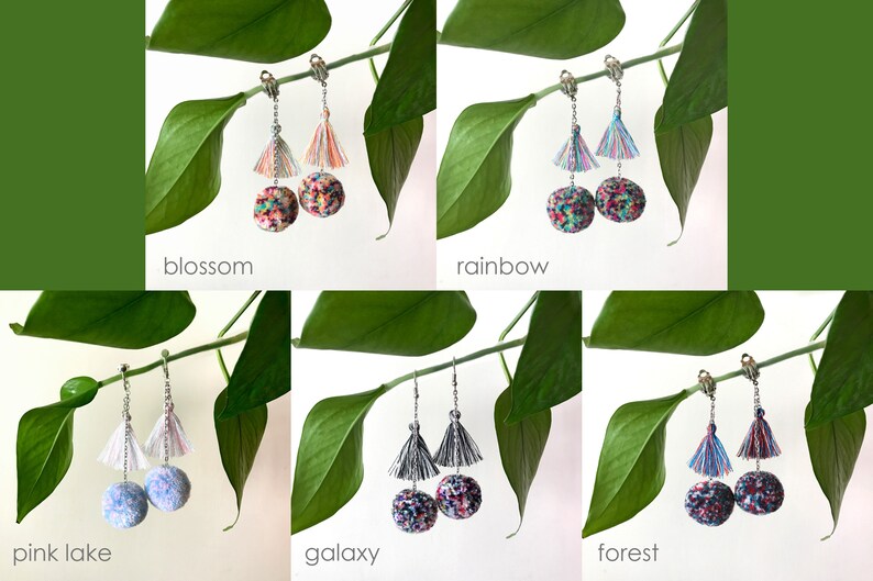 Festival Pom Pom Earrings Rainbow Tassel Earrings Hippie Statement Earrings CrystalAndTassel Free Worldwide Shipping over USD35 image 3