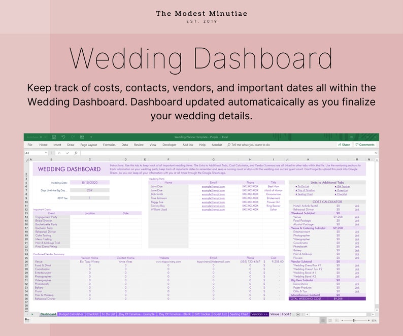 Comprehensive Wedding Planning Excel & Google Doc Template Etsy