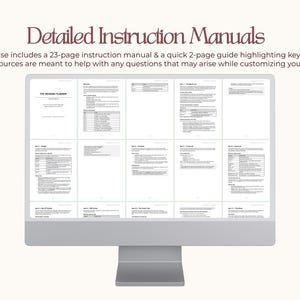 Puede incluir: Un monitor de ordenador muestra p&aacute;ginas de un manual de instrucciones detallado. El texto "Detailed Instruction Manuals" est&aacute; en la parte superior. La imagen incluye un manual de instrucciones de 23 p&aacute;ginas y una gu&iacute;a de 2 p&aacute;ginas. El logotipo de Modest Minutiae est&aacute; en la esquina inferior derecha.