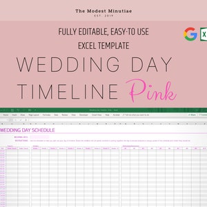 Wedding Day Timeline Pink -  Vendor & Wedding Party Timeline Excel Template