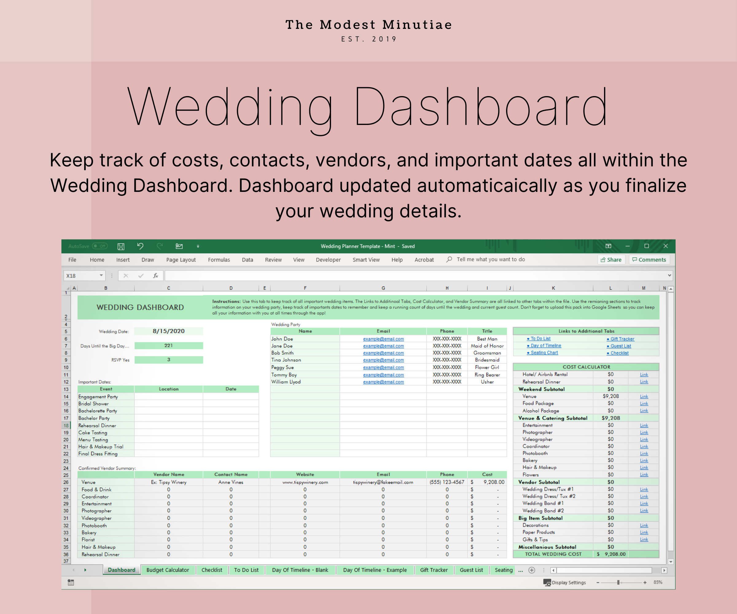 Comprehensive Wedding Planning Excel Template Mint (Download Now) Etsy