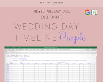 Wedding Day Timeline Purple -  Vendor & Wedding Party Timeline Excel Template